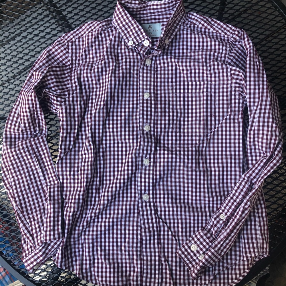 Checkered button-down long-sleeve shirt